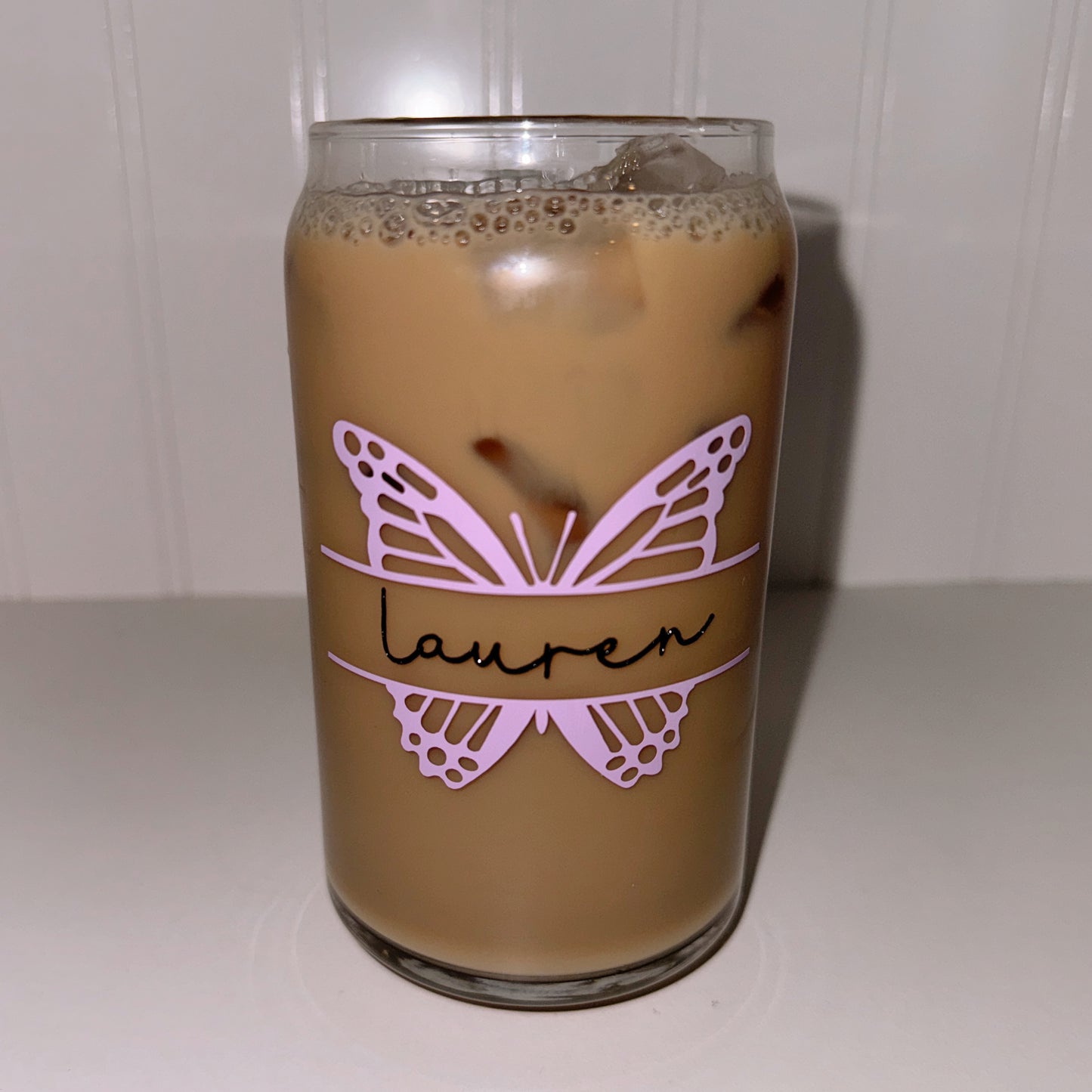 butterfly monogram vinyl glass can