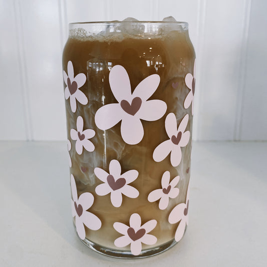 floral hearts vinyl glass can
