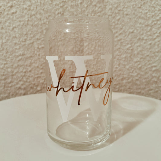 custom monogram script vinyl glass can