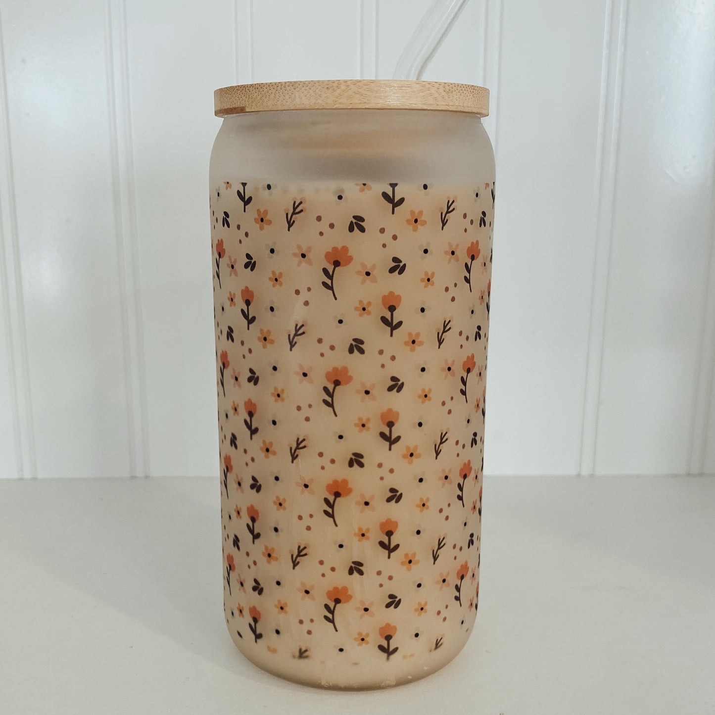 frosted floral sublimation glass can